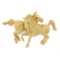 14K Yellow Gold DETAILED Textured 3D Dual Horse w/ Pave Ruby Eyes Pin Brooch
