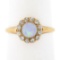 Antique Victorian 14K Gold Round Opal Solitaire Diamond Halo Petite Cluster Ring