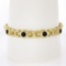 Vintage Solid 14k Yellow Gold Round Bezel Set Black Onyx Geometric Link Bracelet