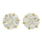New 14k Yellow Gold 1.22 ctw Fiery Brilliant Diamond Cluster Flower Stud Earring