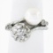 Antique Platinum 1.50 ctw GIA European Diamond Cultured Pearl Textured Bypass Ri