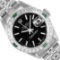 Rolex Ladies Stainless Steel Black Index Dial Diamond And Emerald Bezel Date Wri