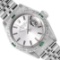 Rolex Ladies Stainless Steel Silver Index Dial Diamond And Emerald Bezel Date Wi