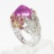 18k Gold Sugarloaf Lab Grown Pink Sapphire & Diamond Butterfly Cocktail Ring