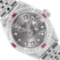 Rolex Ladies Stainless Steel Slate Gray Diamond And Ruby Date Wristwatch 26MM