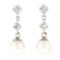Vintage 14k White Gold 0.72 ctw Round Diamond & 7.5mm Pearl Drop Dangle Earrings