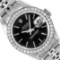 Rolex Ladies Quickset Stainless Steel Black Dial Diamond Bezel Date Watch 26MM