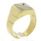Men's 14k Yellow Gold Flush Set Cubic Zircon Rectangular Ribbed Line Signet Ring