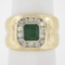 Estate 14k Yellow Gold 1.56 ctw Green Emerald & Channel Set Diamond Wide Band Ri