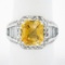 Vintage 18K White Gold 6.95 ctw GIA Orangy Yellow Sapphire & Diamond Cocktail Ri