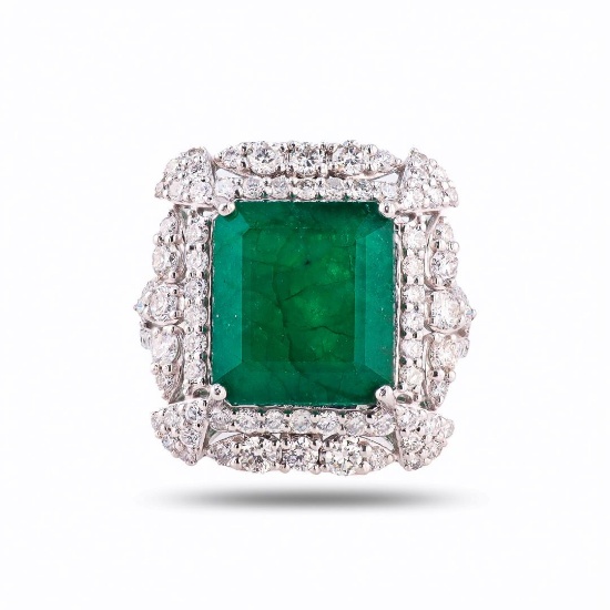 9.48 ctw Emerald and 1.77 ctw Diamond Platinum Ring