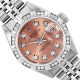 Rolex Ladies Stainless Steel Salmon Diamond Date Wristwatch 26MM