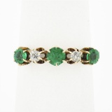 Antique Victorian 14k Gold.70 ctw Round Prong Tsavorite Diamond 5 Stone Band Rin