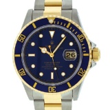 Rolex Mens Blue 18K Yellow Gold & Stainless Steel Oyster Band 40mm Submariner Wr