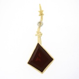 Solid 14k Yellow & White Gold Large Lozenge Bezel Set Garnet XOX Kite Pin Brooch