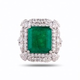 9.48 ctw Emerald and 1.77 ctw Diamond Platinum Ring