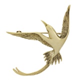 Vintage 14K Gold Detailed Textured Polished Flying Bird Pin Brooch Pendant