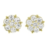 New 14k Yellow Gold 1.22 ctw Fiery Brilliant Diamond Cluster Flower Stud Earring