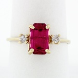 Vintage 14k Gold 2.20 ctw Emerald Pink Tourmaline Ring w/ Round Diamond Accents