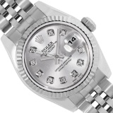 Rolex Ladies Stainless Steel Quickset Sapphire Silver Diamond Datejust Hidden Cl