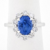 NEW 14k White Gold 2.95 ctw Oval Blue Violet Tanzanite w/ Round Diamond Halo Rin