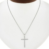 Solid White Gold 0.30 ctw Round Diamond Cross Pendant & 18
