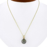14K Yellow Gold 11.5mm Tahitian Gray Pearl Solitaire Pendant 18 Chain Necklace