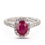 1.86 ctw MADAGASCAR Ruby and 0.70 ctw Diamond 18K White Gold Ring (GIA CERTIFIED