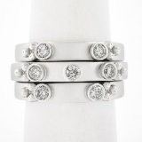 (3) New 14K Gold Puzzle Matte Finish Stack Band Rings W/ 0.46 ctw Bezel Diamonds