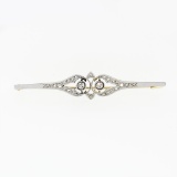 Antique Edwardian Platinum Top 18k Gold 0.55 ctw Diamond Milgrain Bar Pin Brooch