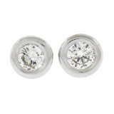 New 14k White Gold 0.26 ctw Martini Bezel Round Brilliant Diamond Stud Earrings