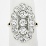 Antique Edwardian Gold & Platinum 2.5 ctw Old European Diamond Long Dinner Ring