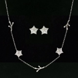 Tiffany & Co. 18k Gold Diamond Starfish Station Necklace w/ Stud Earrings Set
