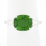 14K White Gold 3.04 ctw Cushion Green Chrome Tourmaline w/ Diamond Accent Ring