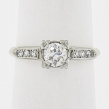 Vintage 14k Gold Palladium .54 ctw Old European Diamond Solitaire Engagement Rin