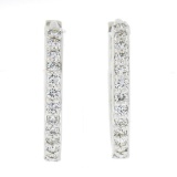 NEW 14k White Gold 0.33 ctw Round Pave Diamond 15.7mm Medium Huggie Hoop Earring