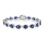 11.58 ctw Blue Sapphire and 1.64 ctw Diamond Platinum Bracelet