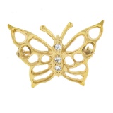 14k Gold 0.09 ctw Diamond Polished Butterfly w/ Open Work Wings Brooch Pin Penda