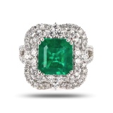 4.15 ctw Emerald and 1.38 ctw Diamond Platinum Ring (GIA CERTIFIED)