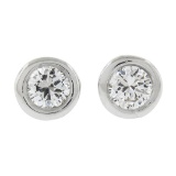 New 14k Gold 0.20 ctw Martini Bezel Set Round Brilliant Cut Diamond Stud Earring