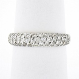 18K TT Gold 0.65 ctw Round Pave 3 Row Diamond Domed Stackable Wedding Band Ring