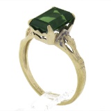 Vintage 10K Yellow Gold 2.64 ctw Emerald Cut Green Tourmaline Solitaire Band Rin