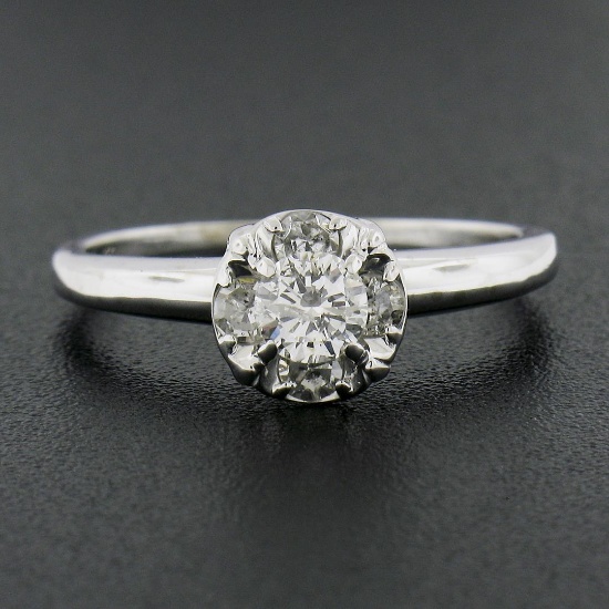 Vintage 14k White Gold 0.39 ctw Diamond Cluster Solitaire Engagement Promise Rin