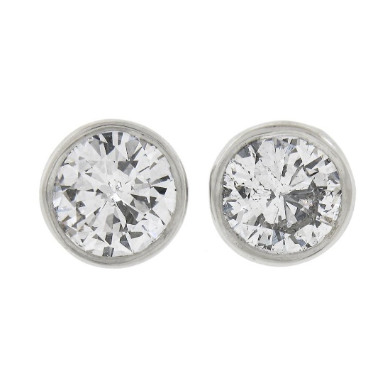 New Classic 14k White Gold 0.52 ctw Bezel Round Brilliant Diamond Stud Earrings