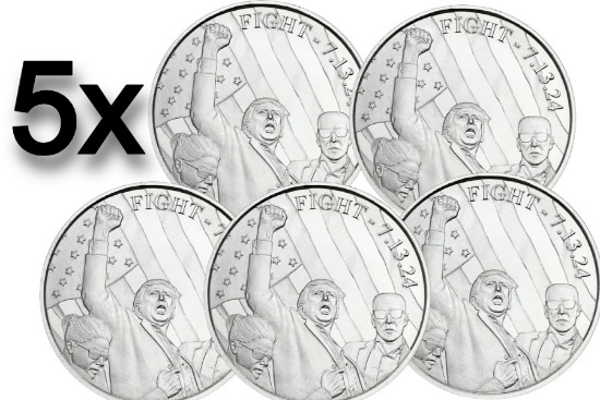 Donald Trump Fight Fine Silver Coin BUNDLE (5)