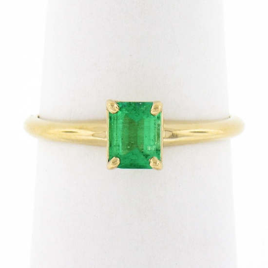 NEW Classic 14k Gold 0.51 ctw Prong Set Emerald Cut Emerald Solitaire Petite Rin