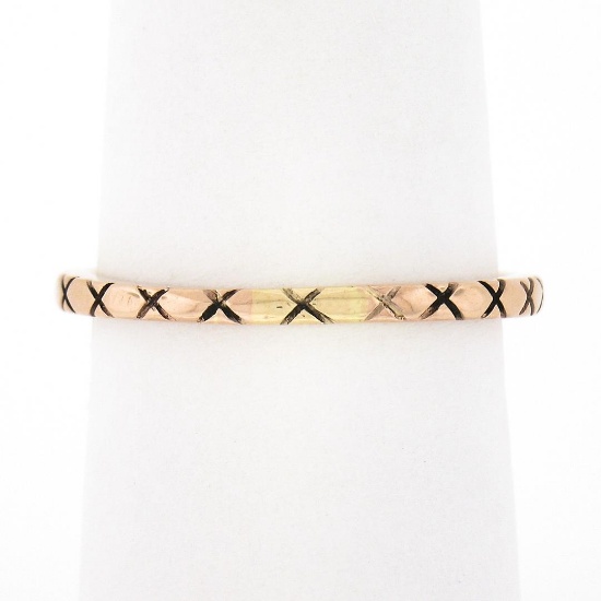 Antique Art Nouveau 14k Rose Gold 1.7mm Engraved "X" Eternity Stack Band Ring