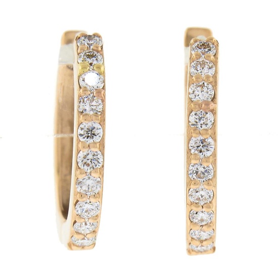 NEW Classic 14k Rose Gold 0.20 ctw Pave Diamond 12.5mm Petite Huggie Hoop Earrin