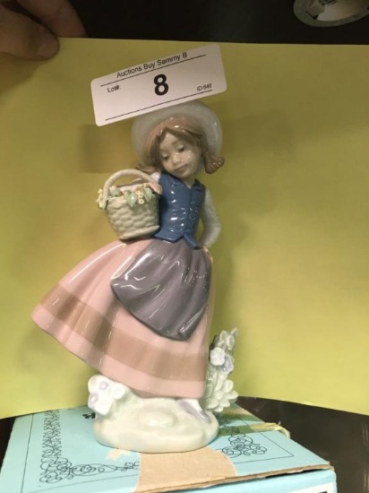 Lladro' Girl With Basket Figurine #5221 With Box
