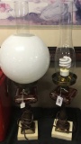 2 Vintage Cranberry Glass Electric Lamps w/ Marble